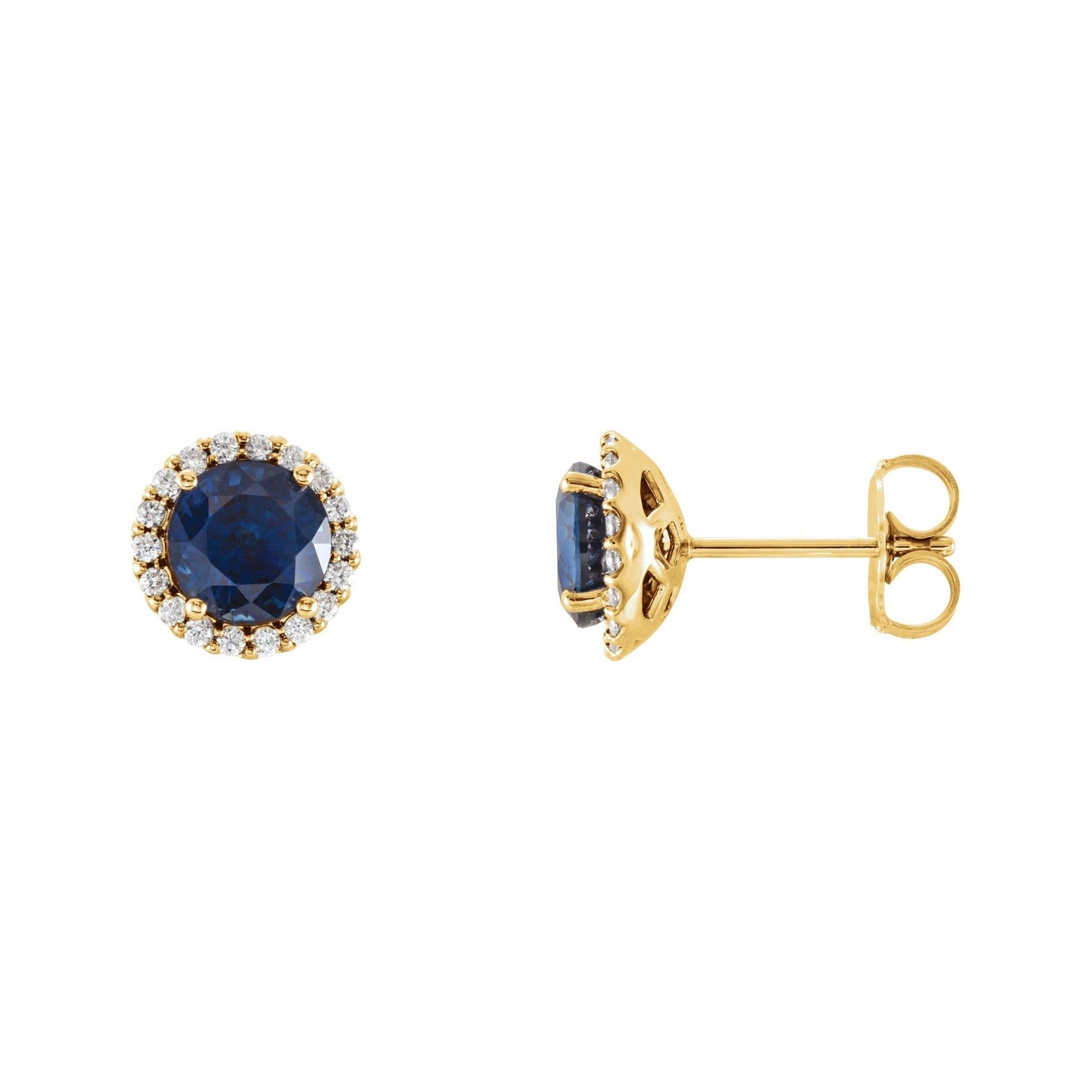 Sapphire Row Lab-Grown Gemstone Halo Stud Earrings - Blue Sapphire, 14K Yellow Gold