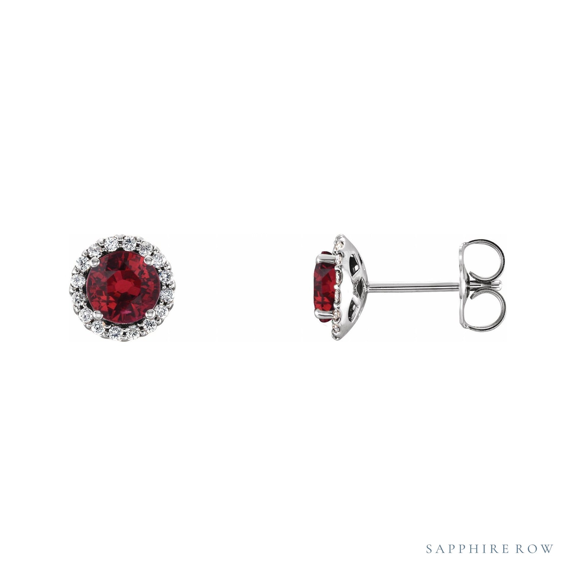 Sapphire Row Lab-Grown Gemstone Halo Stud Earrings - Ruby, Platinum