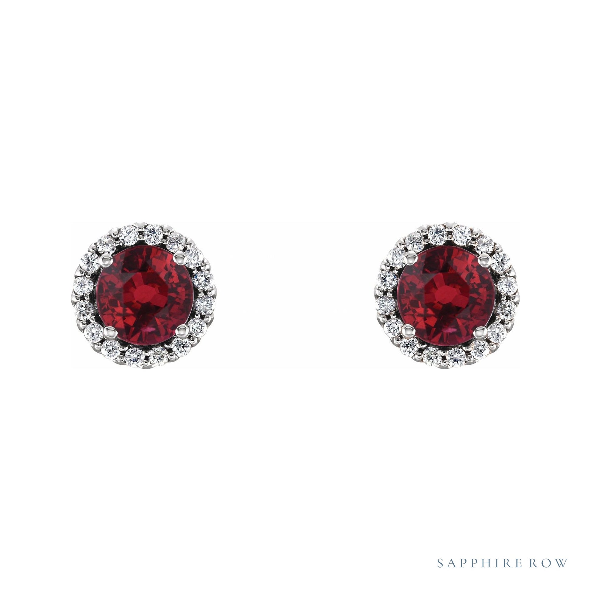 Sapphire Row Lab-Grown Gemstone Halo Stud Earrings - Ruby, Platinum (view 2)