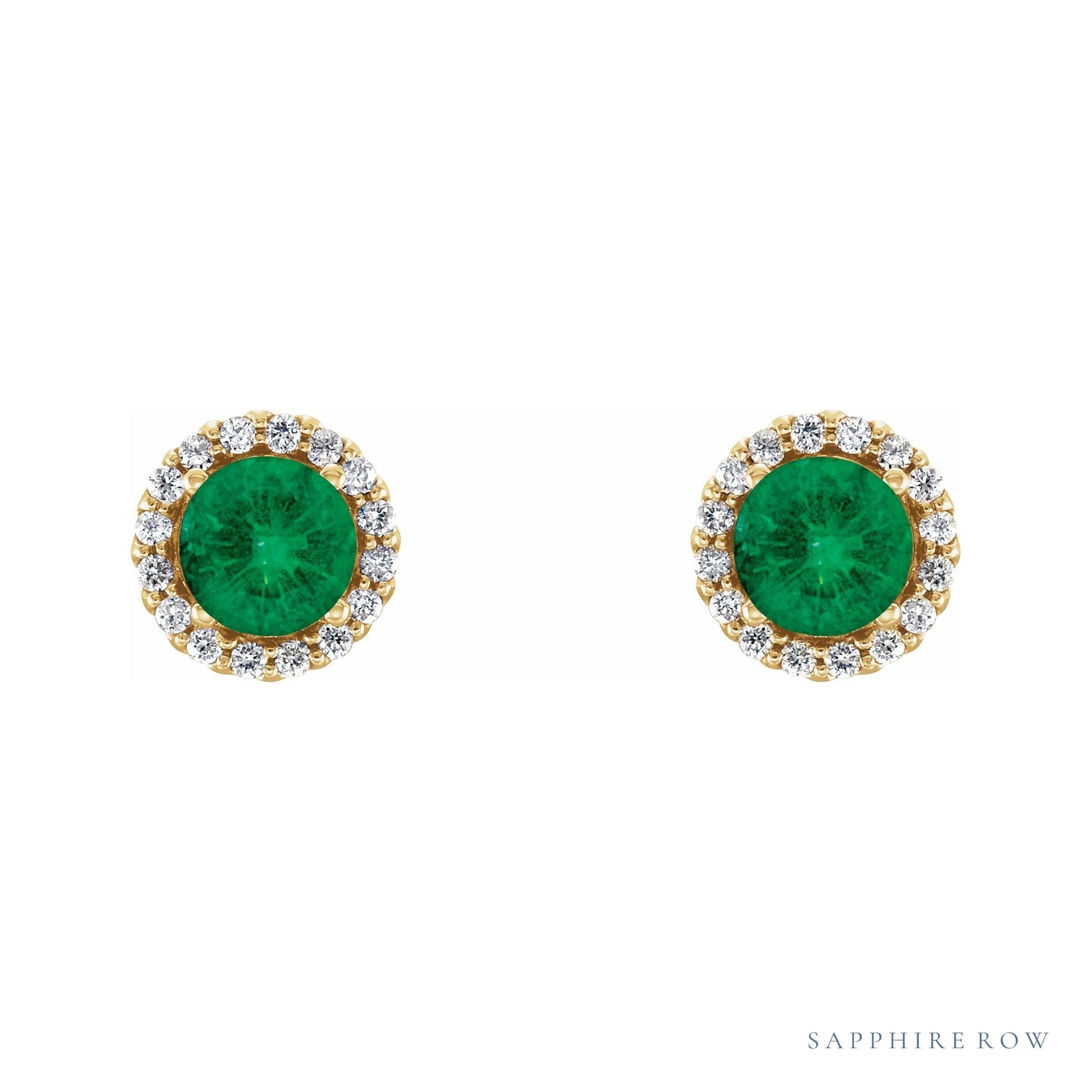 Sapphire Row Lab-Grown Gemstone Halo Stud Earrings - Emerald, 14K Yellow Gold (view 2)