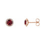 Sapphire Row Lab-Grown Gemstone Halo Stud Earrings - Ruby, 14K Rose Gold