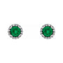 Sapphire Row Lab-Grown Gemstone Halo Stud Earrings - Emerald, Platinum (view 2)