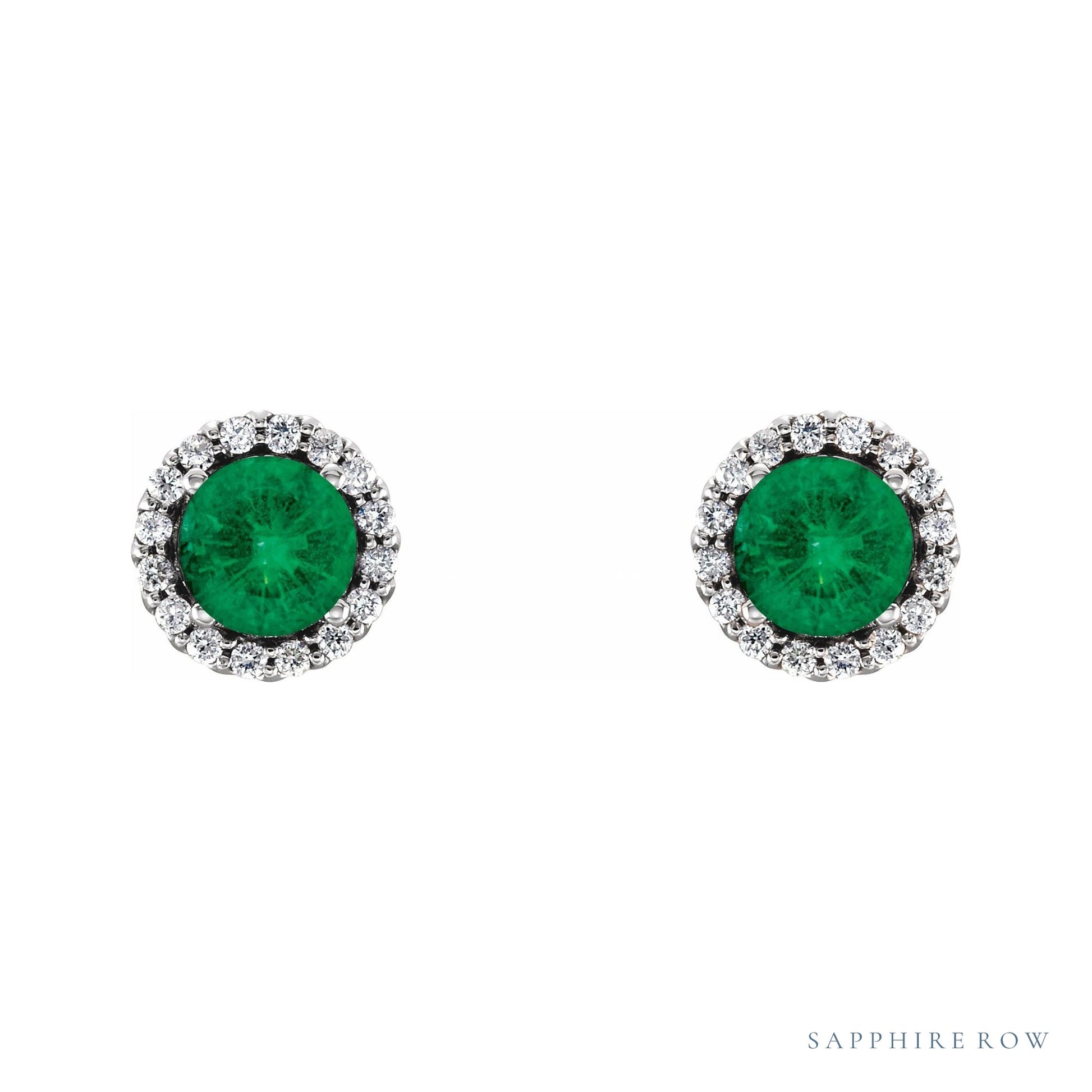 Sapphire Row Lab-Grown Gemstone Halo Stud Earrings - Emerald, Platinum (view 2)