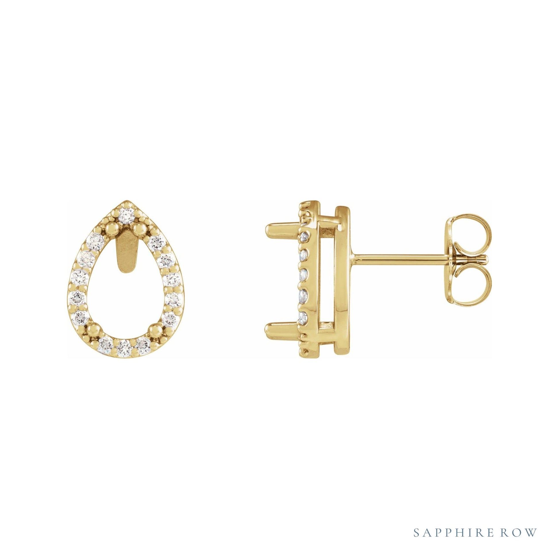 Sapphire Row Natural Diamond Pear Halo Stud Earrings - 14K Yellow Gold