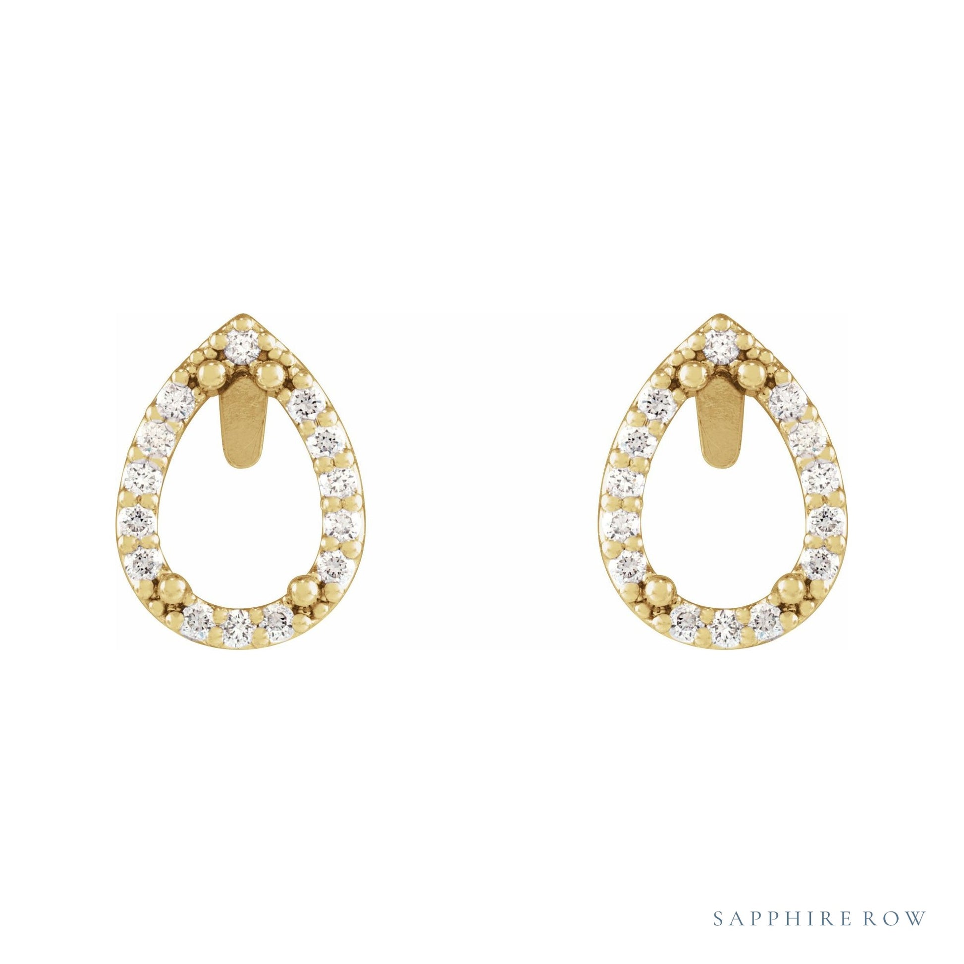 Sapphire Row Natural Diamond Pear Halo Stud Earrings - 14K Yellow Gold (view 2)