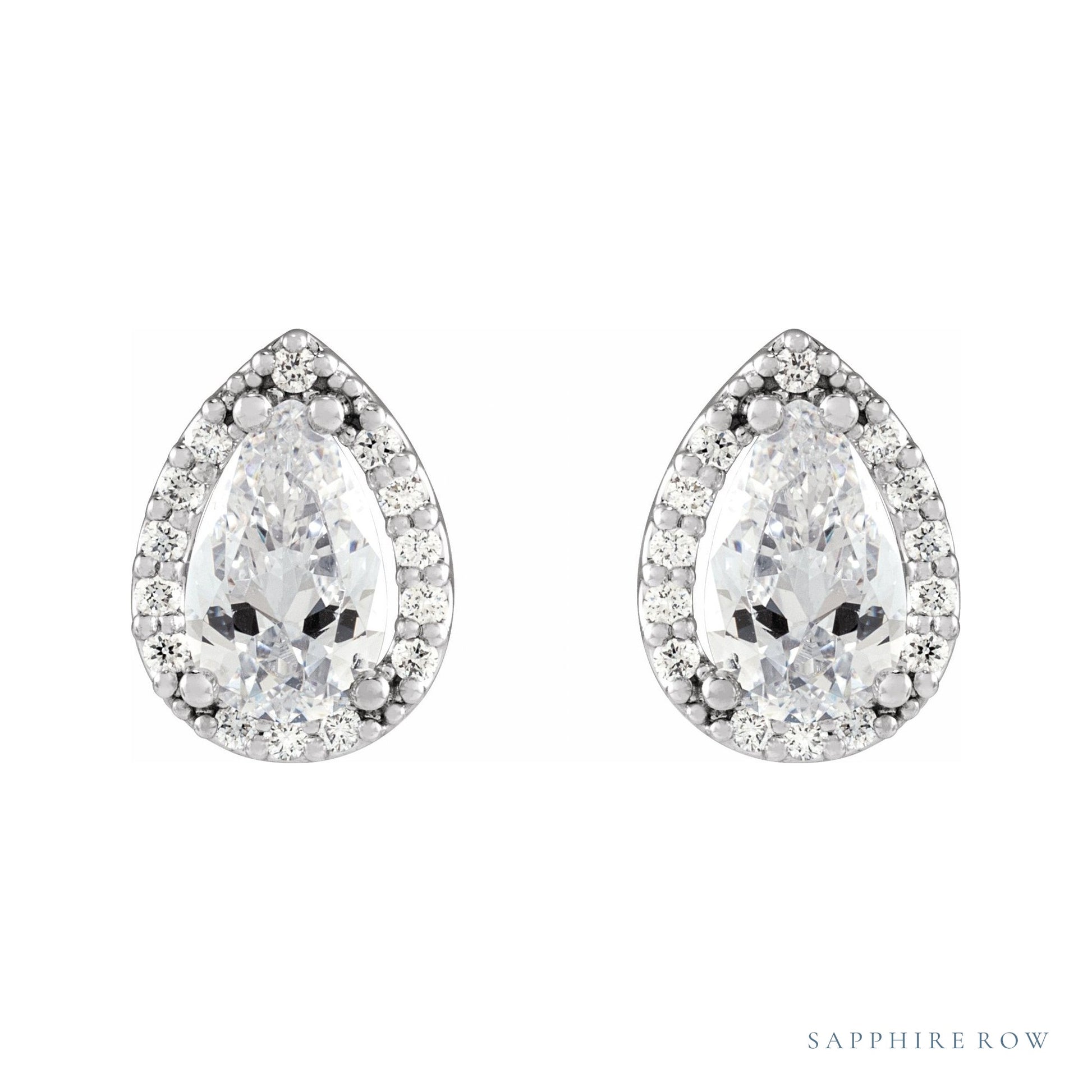 Sapphire Row Natural Diamond Pear Halo Stud Earrings - Platinum, 1/4 CTW (view 2)
