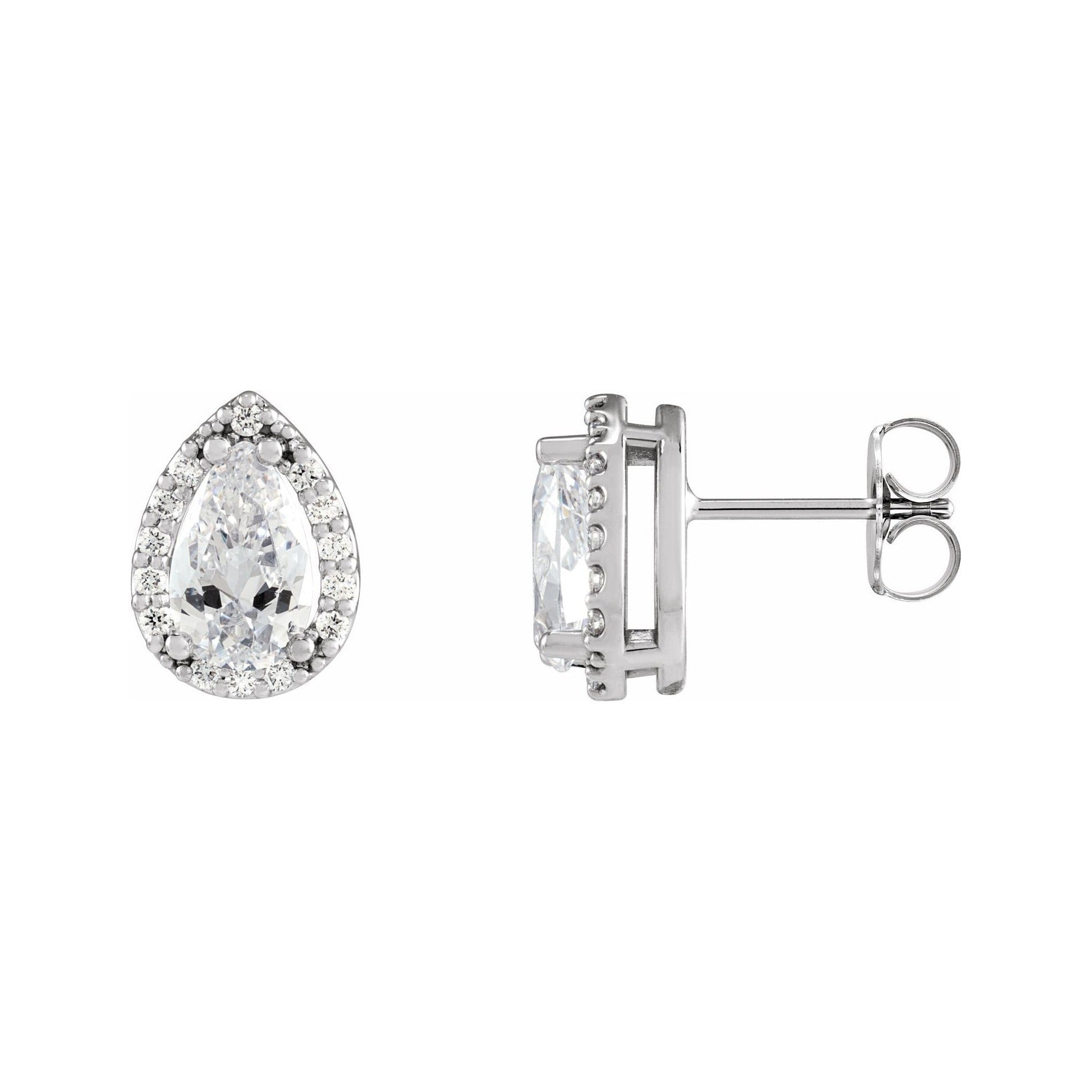 Sapphire Row Natural Diamond Pear Halo Stud Earrings - 14K White Gold, 1/4 CTW