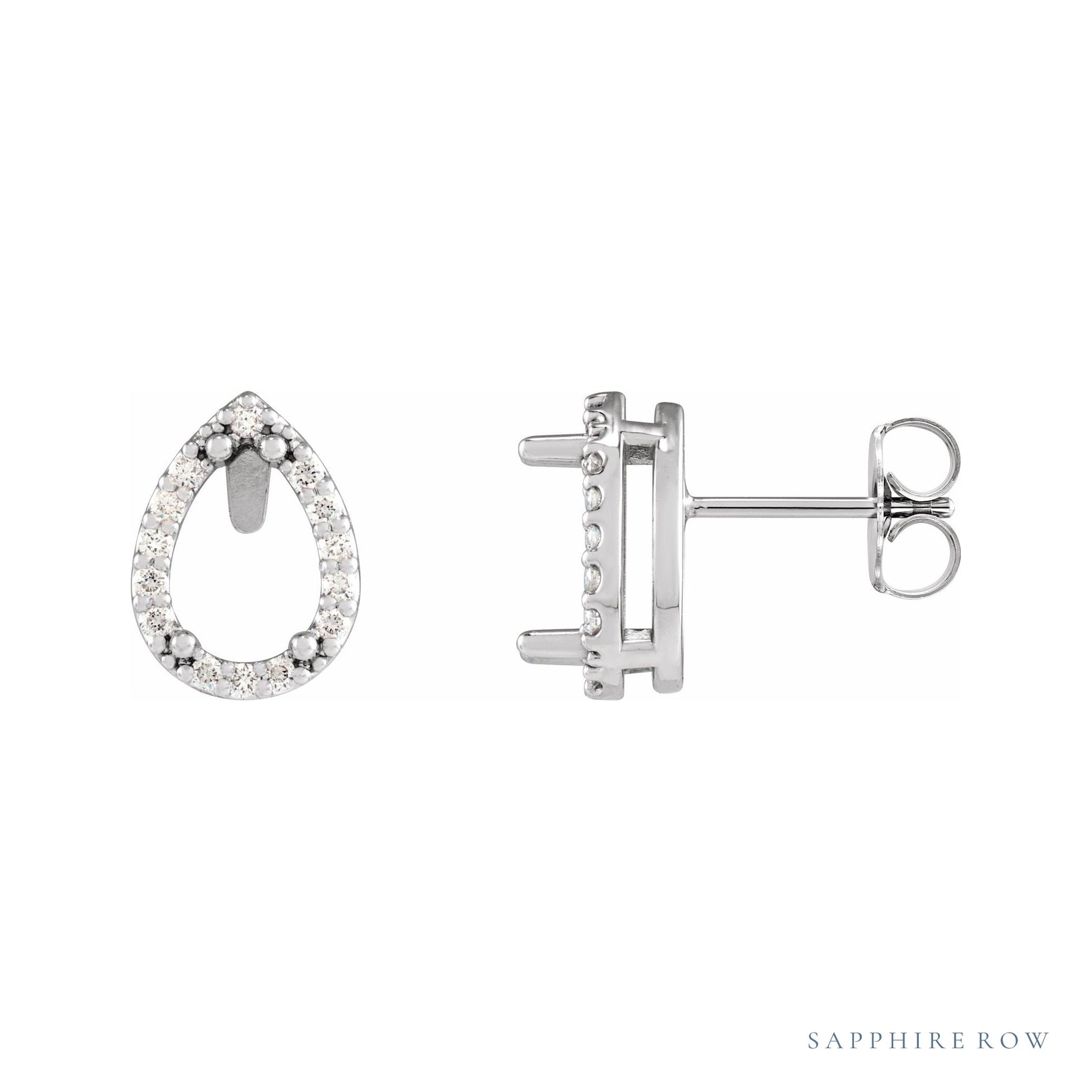Sapphire Row Natural Diamond Pear Halo Stud Earrings - 14K White Gold