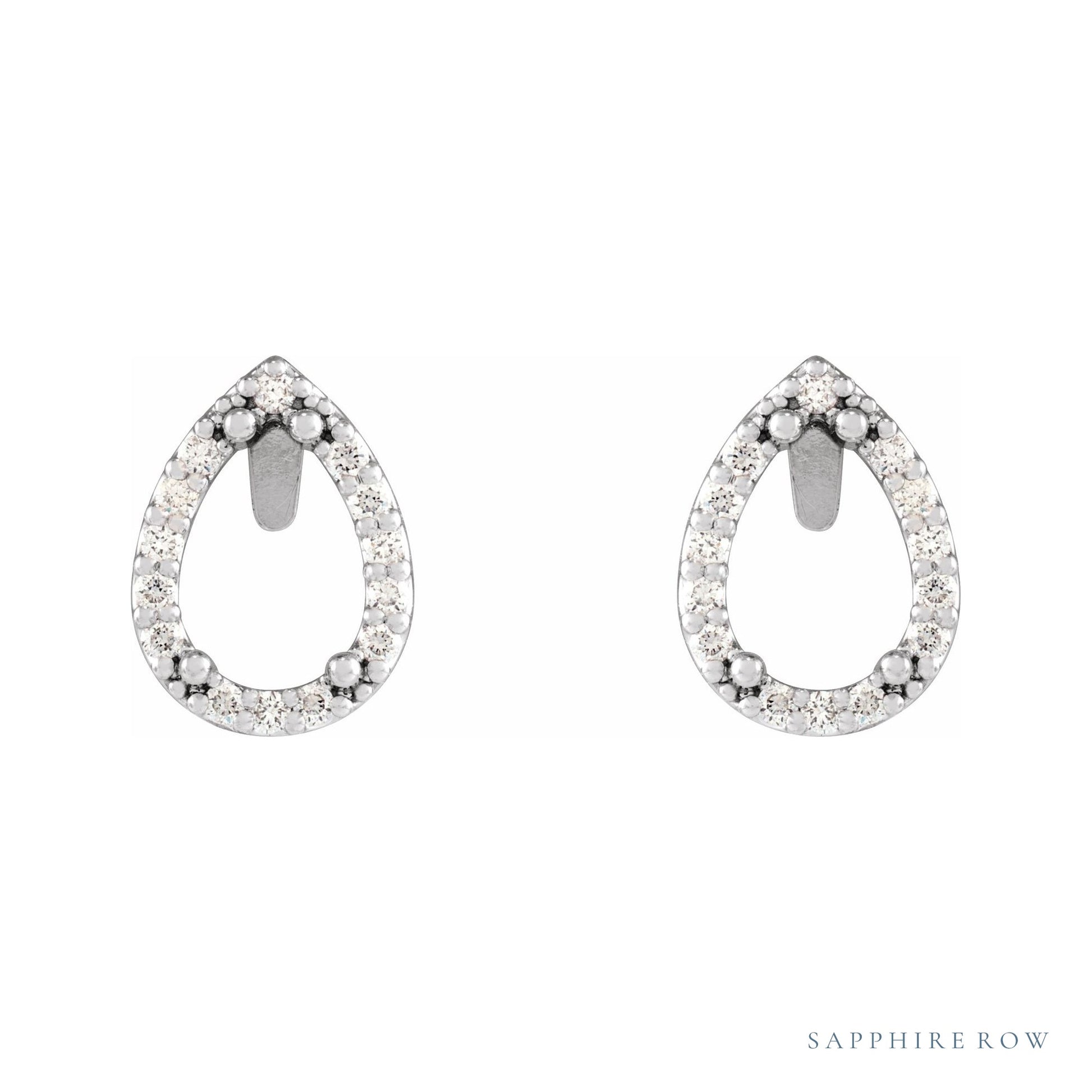 Sapphire Row Natural Diamond Pear Halo Stud Earrings - 14K White Gold (view 2)