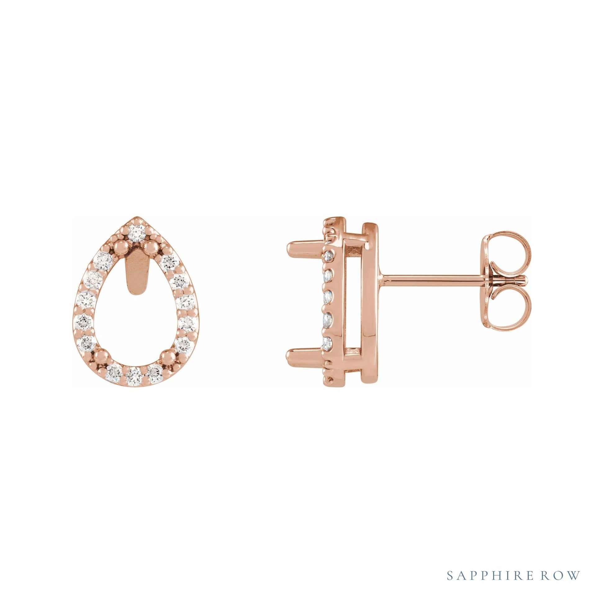 Sapphire Row Natural Diamond Pear Halo Stud Earrings - 14K Rose Gold