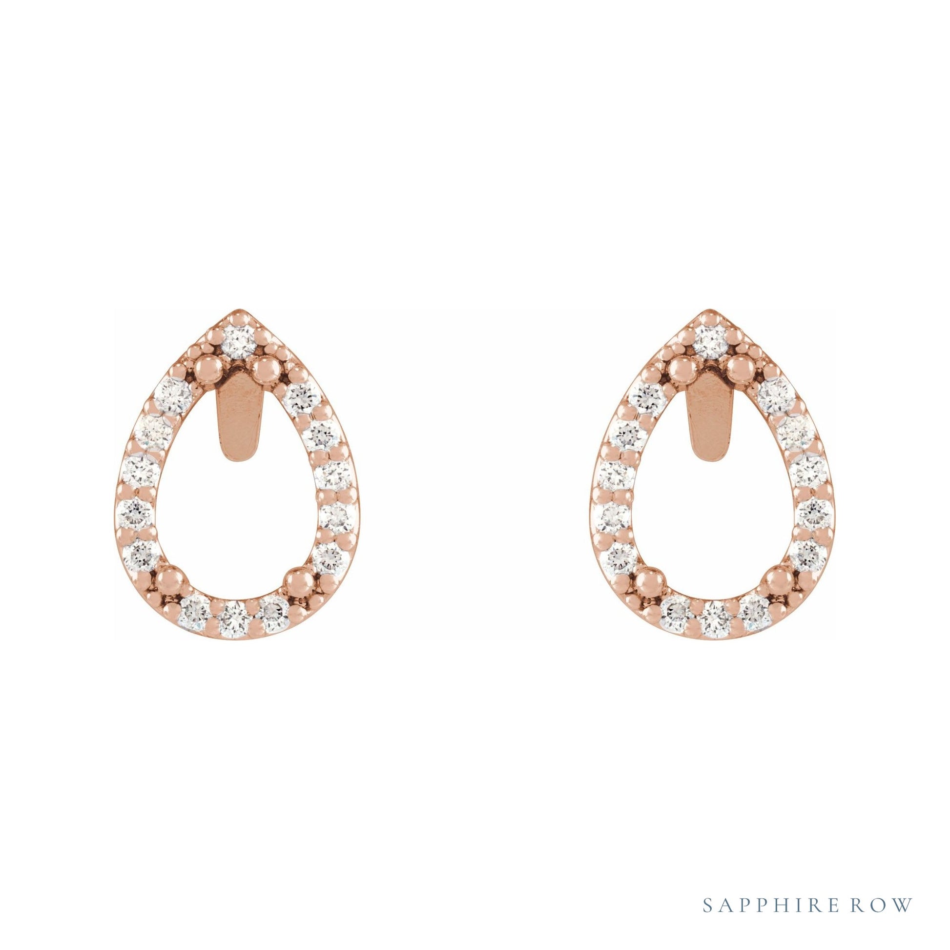 Sapphire Row Natural Diamond Pear Halo Stud Earrings - 14K Rose Gold (view 2)