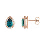 Sapphire Row Lab-Grown Gemstone Pear Halo Stud Earrings - Alexandrite, 14K Rose Gold