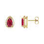Sapphire Row Lab-Grown Gemstone Pear Halo Stud Earrings - Ruby, 14K Yellow Gold, 3 mm