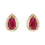 Sapphire Row Lab-Grown Gemstone Pear Halo Stud Earrings - Ruby, 14K Yellow Gold, 3 mm (view 2)