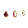 Sapphire Row Lab-Grown Gemstone Pear Halo Stud Earrings - Ruby, 14K Yellow Gold, 4 mm