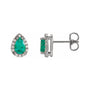 Sapphire Row Lab-Grown Gemstone Pear Halo Stud Earrings - Emerald, Platinum, 3 mm
