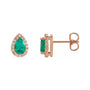 Sapphire Row Lab-Grown Gemstone Pear Halo Stud Earrings - Emerald, 14K Rose Gold, 3 mm