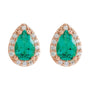 Sapphire Row Lab-Grown Gemstone Pear Halo Stud Earrings - Emerald, 14K Rose Gold, 3 mm (view 2)
