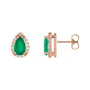 Sapphire Row Lab-Grown Gemstone Pear Halo Stud Earrings - Emerald, 14K Rose Gold, 4 mm