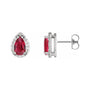 Sapphire Row Lab-Grown Gemstone Pear Halo Stud Earrings - Ruby, Platinum, 3 mm