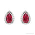 Sapphire Row Lab-Grown Gemstone Pear Halo Stud Earrings - Ruby, Platinum, 3 mm (view 2)