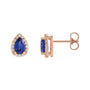Sapphire Row Lab-Grown Gemstone Pear Halo Stud Earrings - Blue Sapphire, 14K Rose Gold, 3 mm