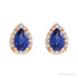 Sapphire Row Lab-Grown Gemstone Pear Halo Stud Earrings - Blue Sapphire, 14K Rose Gold, 3 mm (view 2)