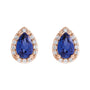 Sapphire Row Lab-Grown Gemstone Pear Halo Stud Earrings - Blue Sapphire, 14K Rose Gold, 3 mm (view 2)
