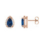 Sapphire Row Lab-Grown Gemstone Pear Halo Stud Earrings - Blue Sapphire, 14K Rose Gold, 4 mm