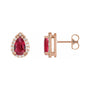 Sapphire Row Lab-Grown Gemstone Pear Halo Stud Earrings - Ruby, 14K Rose Gold, 3 mm