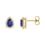 Sapphire Row Lab-Grown Gemstone Pear Halo Stud Earrings - Blue Sapphire, 14K Yellow Gold, 3 mm