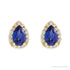 Sapphire Row Lab-Grown Gemstone Pear Halo Stud Earrings - Blue Sapphire, 14K Yellow Gold, 3 mm (view 2)