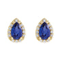 Sapphire Row Lab-Grown Gemstone Pear Halo Stud Earrings - Blue Sapphire, 14K Yellow Gold, 3 mm (view 2)