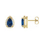 Sapphire Row Lab-Grown Gemstone Pear Halo Stud Earrings - Blue Sapphire, 14K Yellow Gold, 4 mm