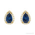 Sapphire Row Lab-Grown Gemstone Pear Halo Stud Earrings - Blue Sapphire, 14K Yellow Gold, 4 mm (view 2)
