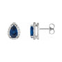Sapphire Row Lab-Grown Gemstone Pear Halo Stud Earrings - Blue Sapphire, Platinum, 4 mm