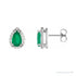 Sapphire Row Lab-Grown Gemstone Pear Halo Stud Earrings - Emerald, 14K White Gold, 4 mm