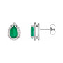 Sapphire Row Lab-Grown Gemstone Pear Halo Stud Earrings - Emerald, 14K White Gold, 4 mm