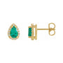 Sapphire Row Lab-Grown Gemstone Pear Halo Stud Earrings - Emerald, 14K Yellow Gold, 3 mm