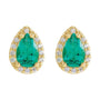 Sapphire Row Lab-Grown Gemstone Pear Halo Stud Earrings - Emerald, 14K Yellow Gold, 3 mm (view 2)