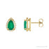 Sapphire Row Lab-Grown Gemstone Pear Halo Stud Earrings - Emerald, 14K Yellow Gold, 4 mm