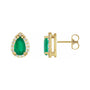 Sapphire Row Lab-Grown Gemstone Pear Halo Stud Earrings - Emerald, 14K Yellow Gold, 4 mm