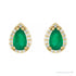 Sapphire Row Lab-Grown Gemstone Pear Halo Stud Earrings - Emerald, 14K Yellow Gold, 4 mm (view 2)