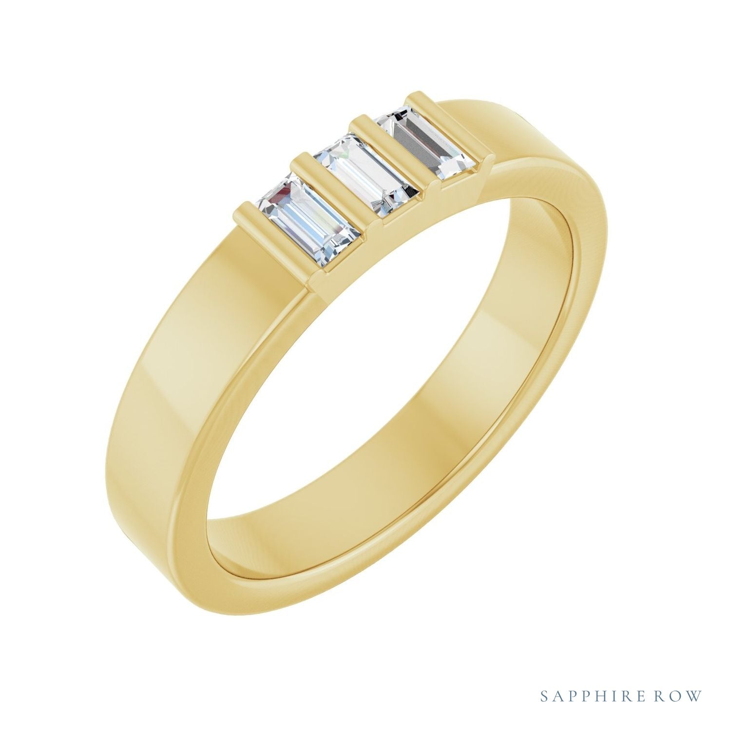Sapphire Row Lab-Grown Diamond Baguette Trio Band - 14K Yellow Gold