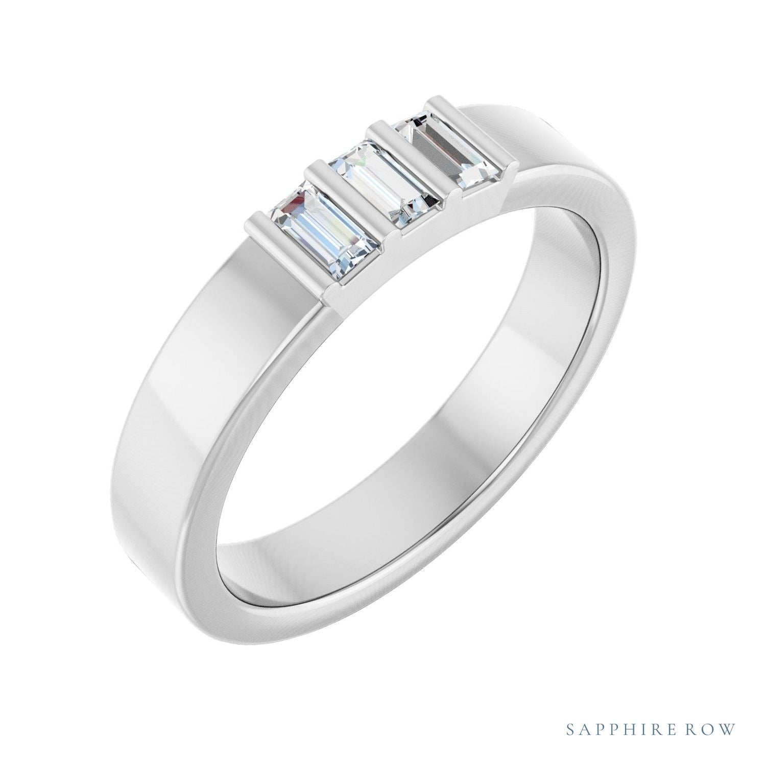 Sapphire Row Lab-Grown Diamond Baguette Trio Band - 14K White Gold