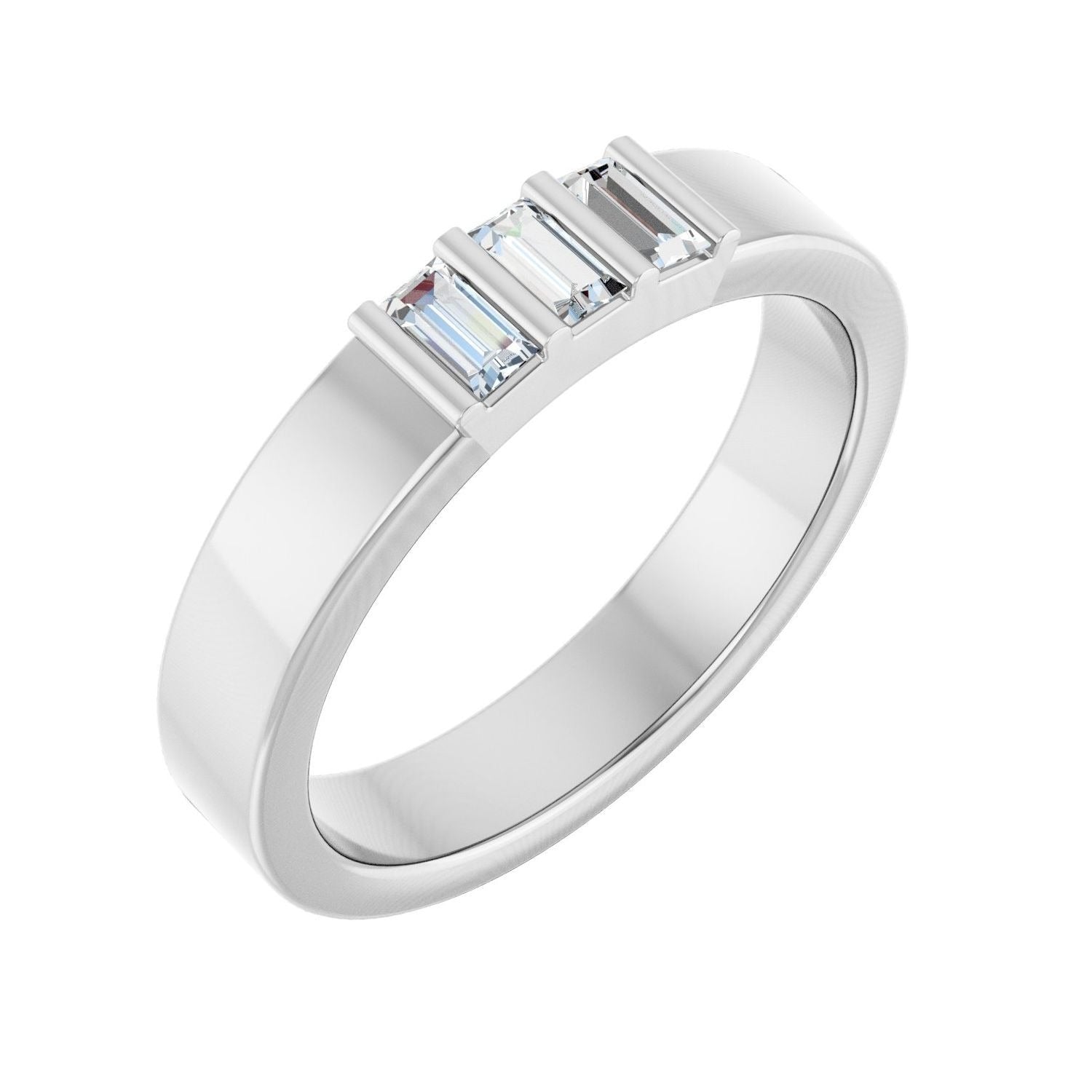 Sapphire Row Natural Diamond Baguette Trio Band - 14K White Gold
