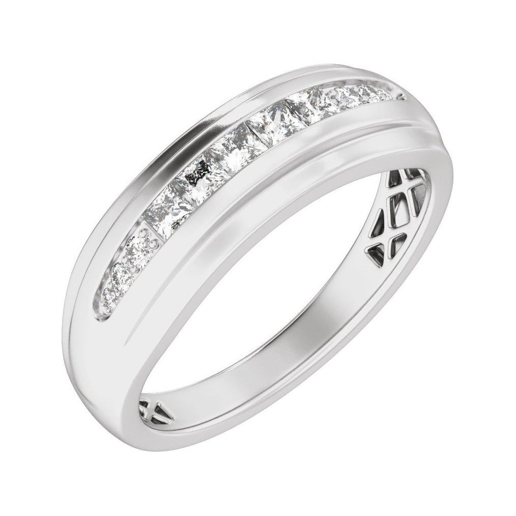 Sapphire Row Lab-Grown Diamond Channel-Set Tapered Band - 14K White Gold