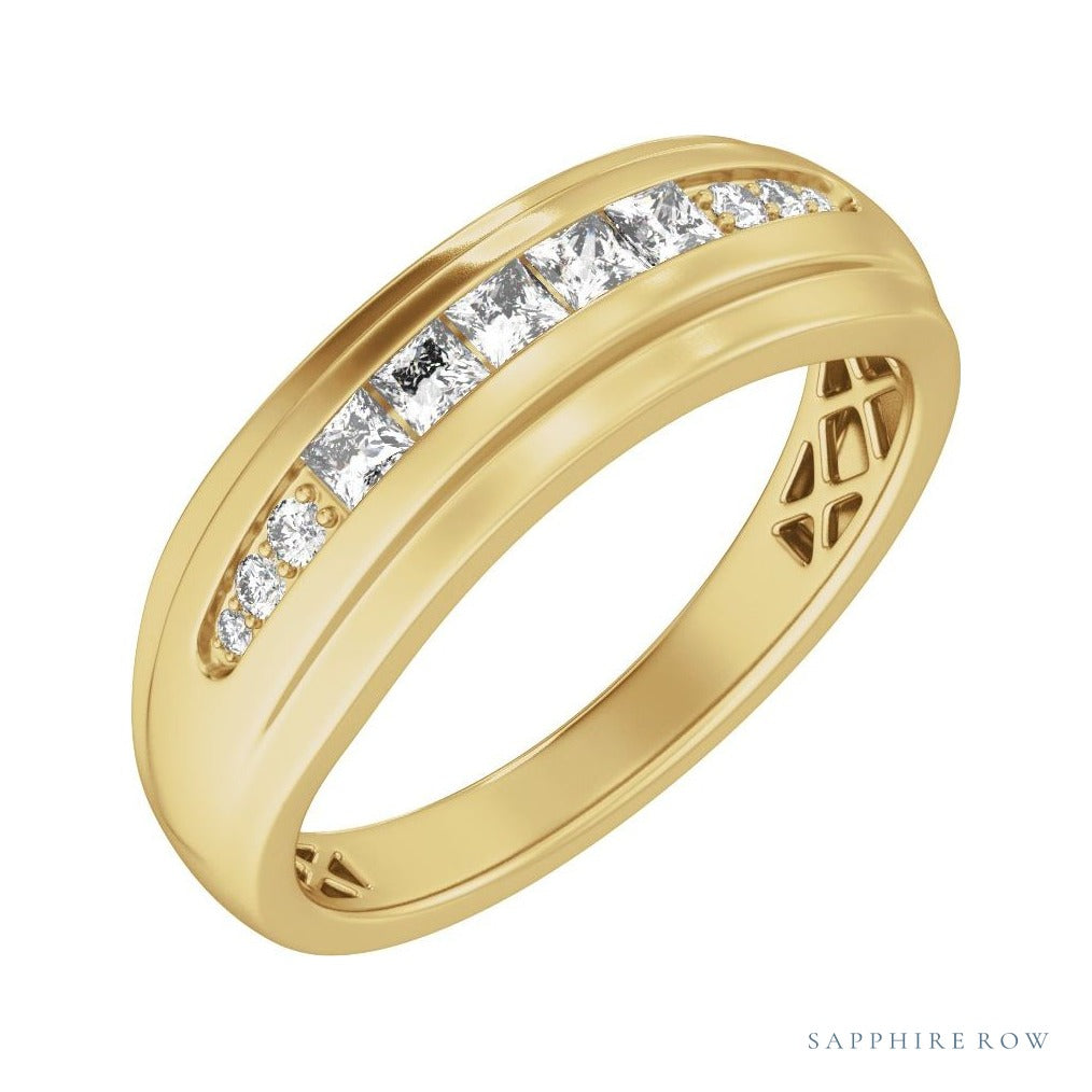 Sapphire Row Lab-Grown Diamond Channel-Set Tapered Band - 14K Yellow Gold