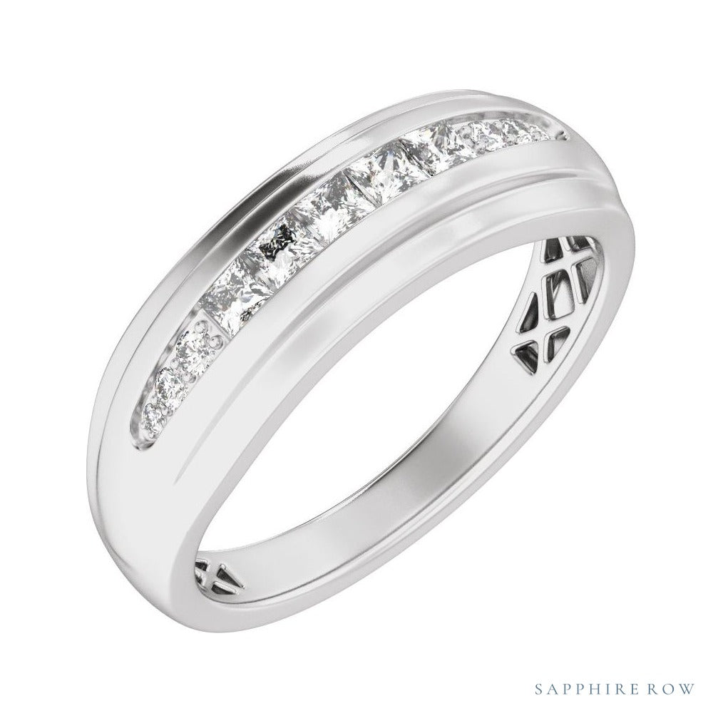 Sapphire Row Natural Diamond Channel-Set Tapered Band - 14K White Gold
