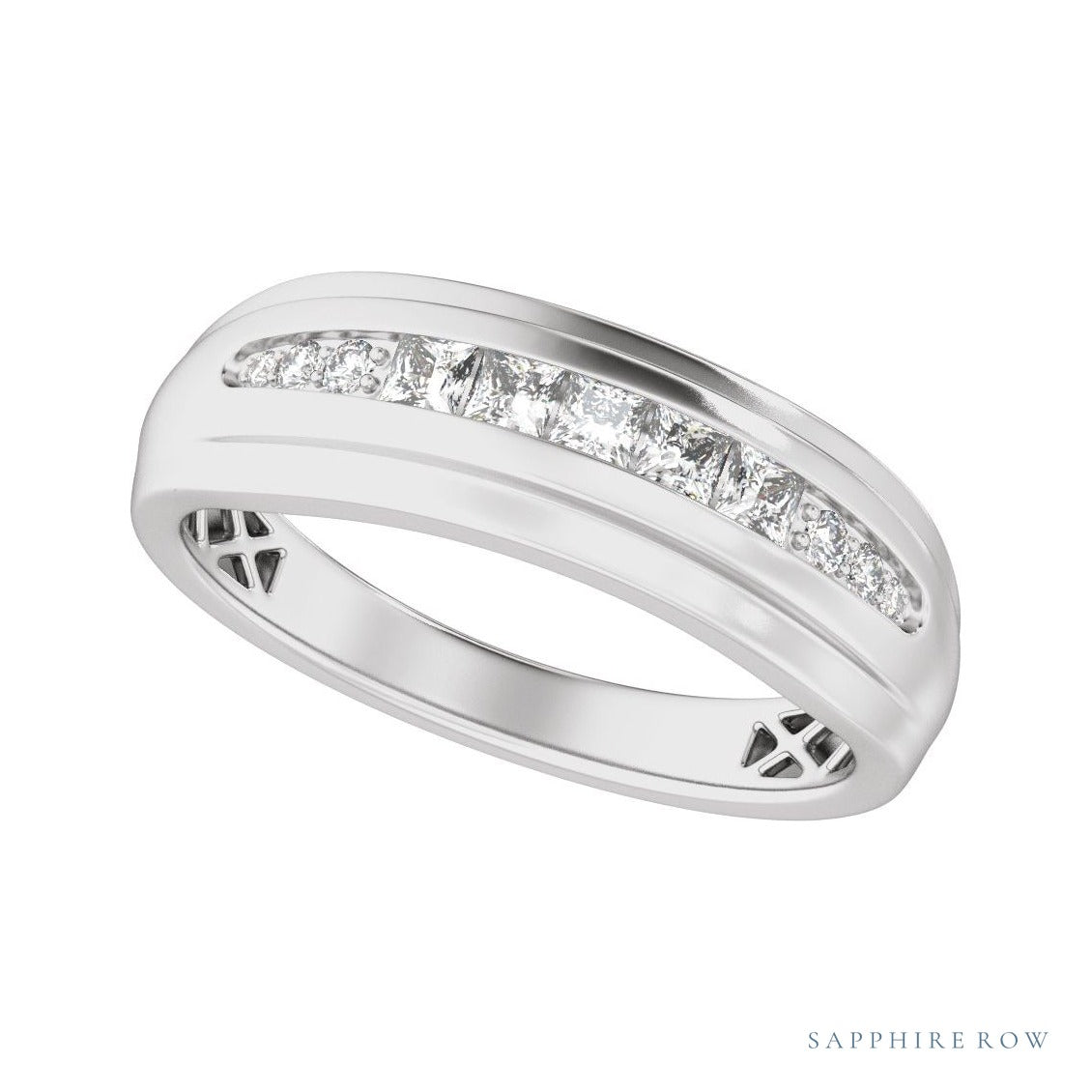 Sapphire Row Natural Diamond Channel-Set Tapered Band - 14K White Gold (view 5)